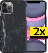 Hoesje Geschikt voor iPhone 11 Pro Max Hoesje Marmer Case Hard Cover - Hoes Geschikt voor iPhone 11 Pro Max Case Marmer Hoesje Backcover - Zwart - 2 Stuks