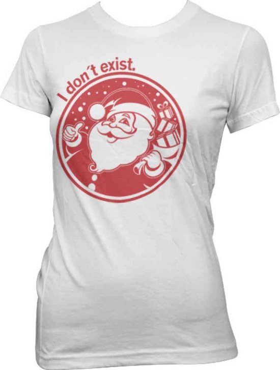 Dames Fun Tshirt -2XL- Santa Don't Exist! Wit