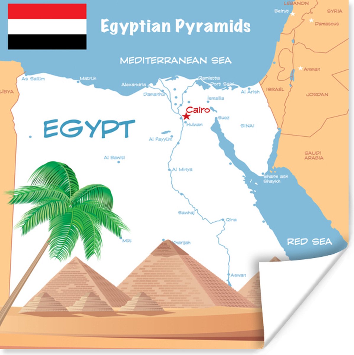 Poster Illustratie van de kaart van Egypte 60x80 cm Poster Illustratie van de kaart van Egypte 60x80 cm