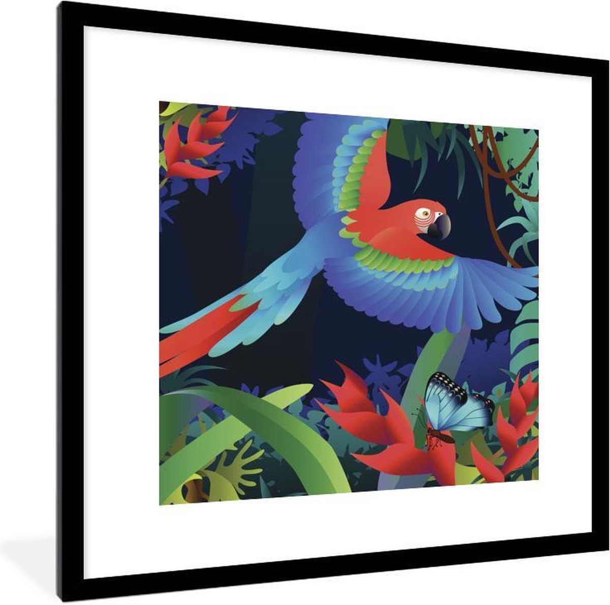 Perroquet, collage avec des ailes de papillon, finement