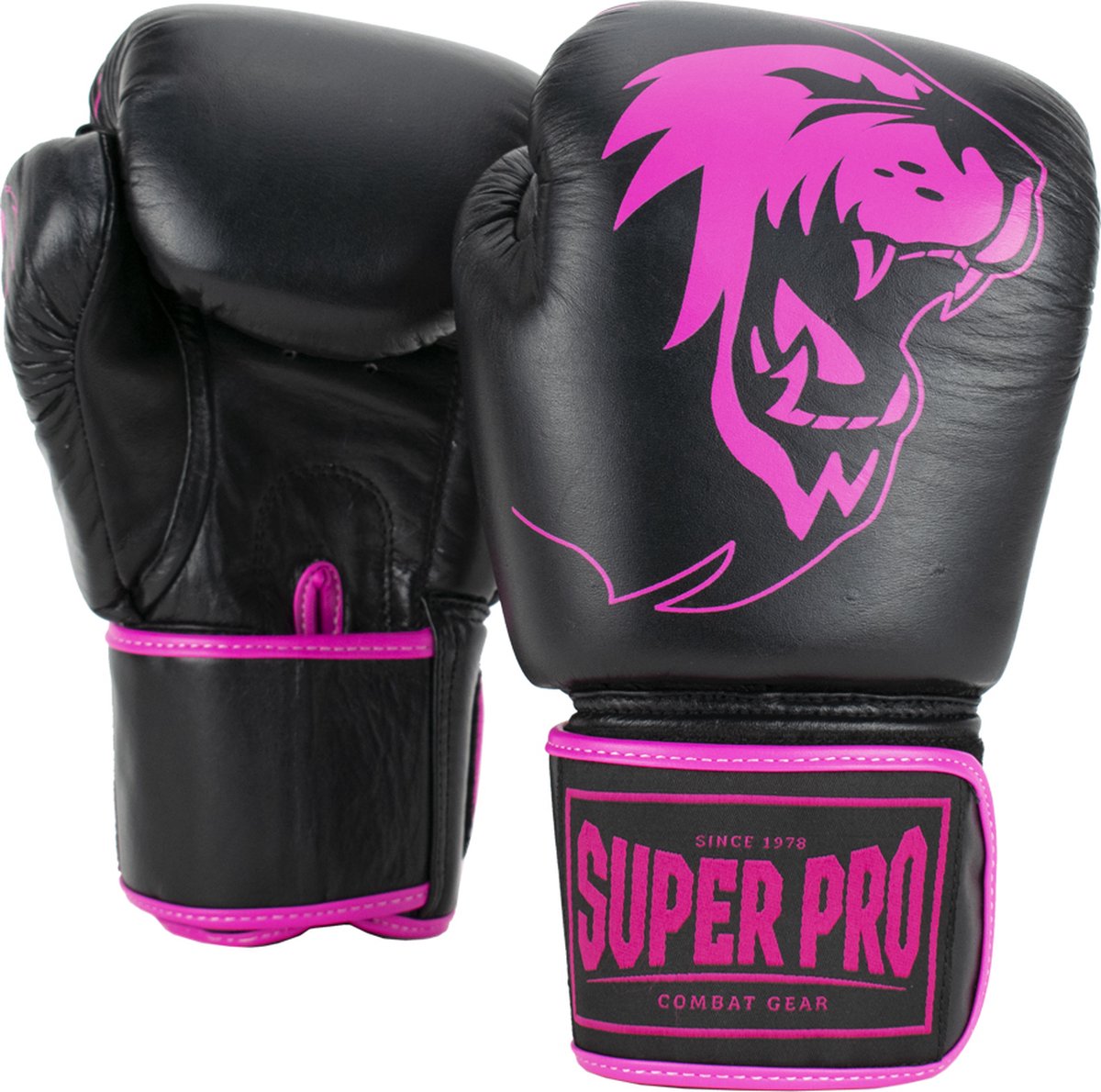 Super Pro Combat Gear Warrior Lederen (kick)bokshandschoenen Zwart/Roze 6oz