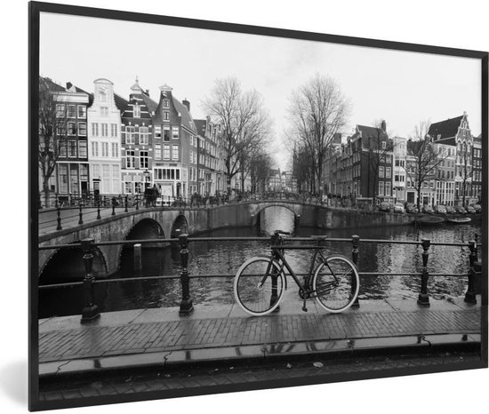 Fotolijst incl. Poster - Grachten in Amsterdam - Zwart - Wit - 90x60 cm -  Posterlijst | bol.com