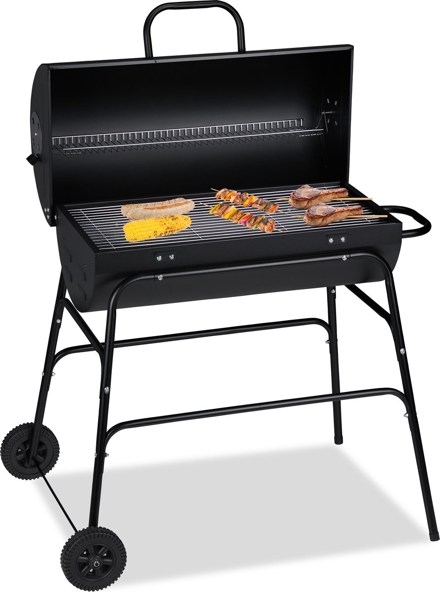 houtskool bbq - met deksel - verstelbare beluchting - stabiel - 96,5 x 103 x 64,5 cm - zwart