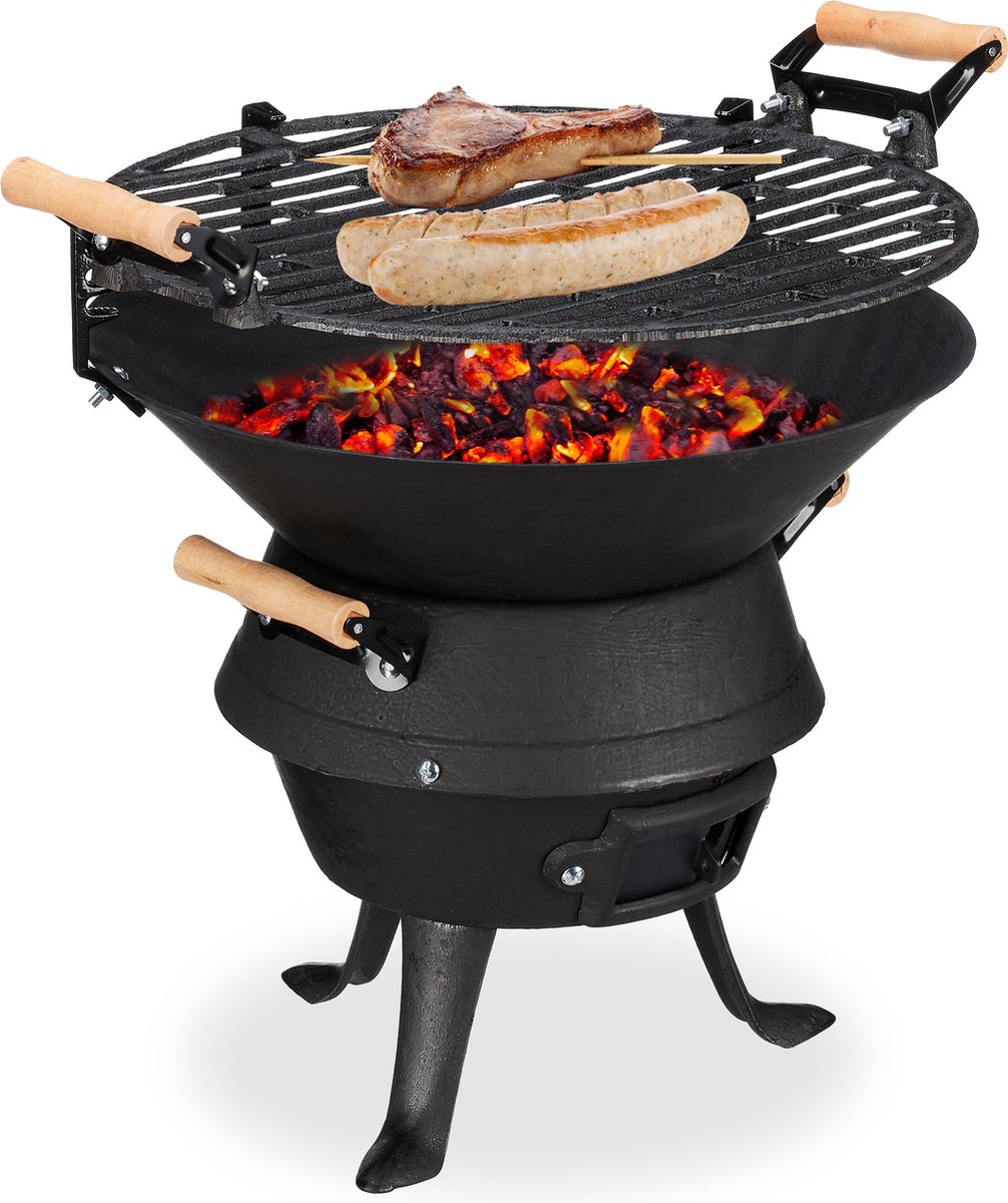 relaxdays Houtskoolbarbecue - kolenbarbecue - bbq - camping barbecue - gietijzer - zwart