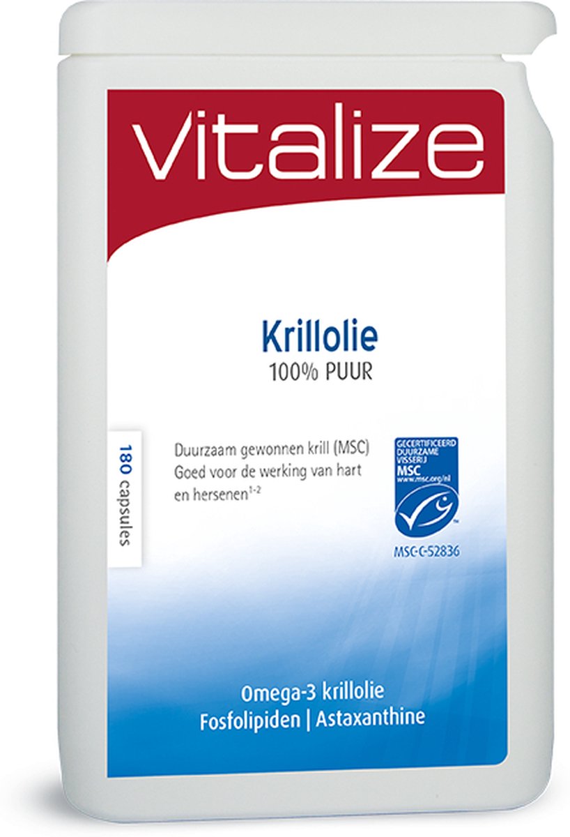 Goedkoopste Vitalize Krillolie 100 puur 180 capsules | Goed opneembaar in het lichaam en de hersenen - EPA en DHA dragen bij tot de normale werking van het hart