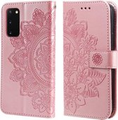 Voor Samsung Galaxy S20 FE 7-bloemblaadje Bloemen Embossing Patroon Horizontale Flip PU Lederen Case met Houder & Kaartsleuven & Portemonnee & Fotolijst (Rose Goud)