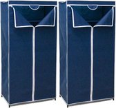 2x Stuks mobiele opvouwbare kledingkasten met blauwe hoes 75 x 46 x 160 cm - Kleding opbergers/opbergen