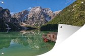Location de bateaux au lac du sud de l'Europe Lago di Braies affiche de jardin 120x80 cm - Toile de jardin / Toile d'extérieur / Peintures d'extérieur (décoration de jardin)