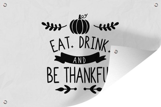 Quote Eat Drink and be Thankful wanddecoratie feestdagen wit