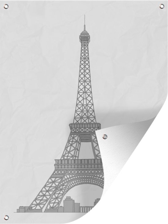 Tuin decoratie Een grijzige illustratie Eiffeltoren - 30x40 cm - Tuindoek - Buitenposter