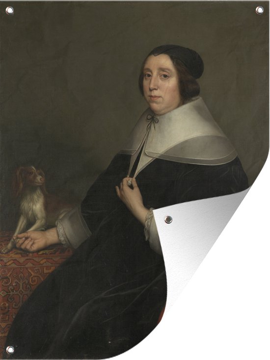 Tuinschilderij Portret van een vrouw - Schilderij van Gerard van Honthorst - 60x80 cm - Tuinposter - Tuindoek - Buitenposter