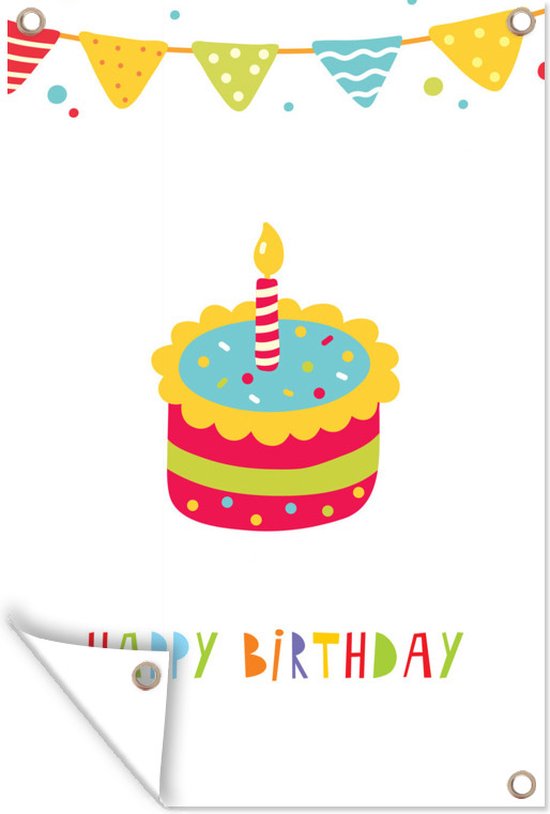 Illustration Avec Des Drapeaux Un Gateau Et La Citation Happy Anniversaire 40x60 Cm Bol Com