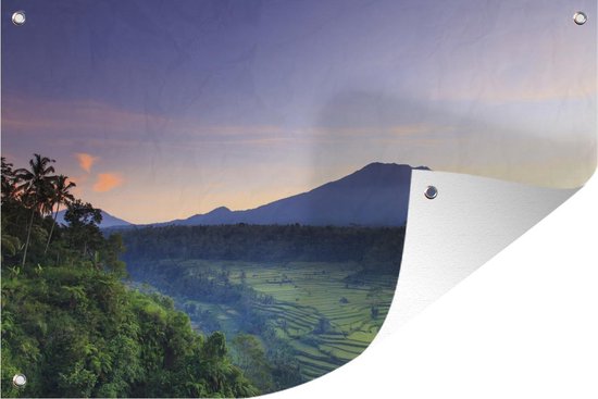 Indonesie Bali rijstvelden en vulkanen Tuinposter 60x40 cm - Foto op Tuinposter (tuin decoratie)