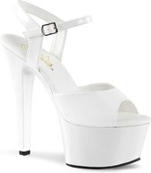 Aspire-609 stiletto sandal with ankle strap white patent - (EU 45 = US 14) - Pleaser