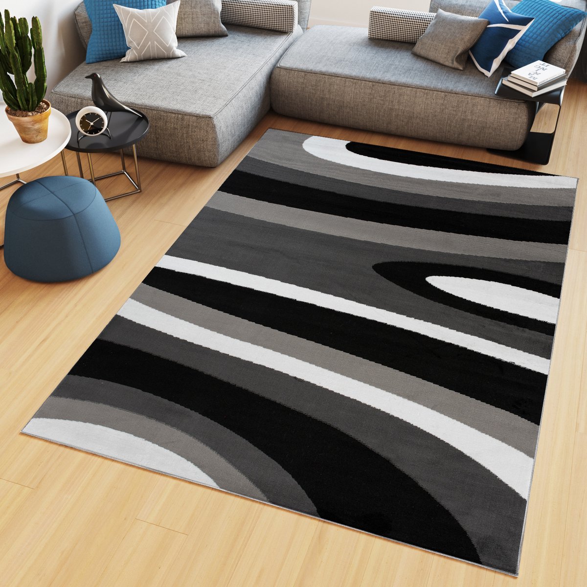 Tapiso Maya Vloerkleed Antraciet Laagpolig Modern Tapijten Maat- 80x150