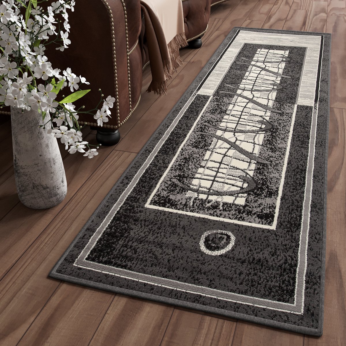 Tapiso Dream Tapijt Loper Woonkamer Slaapkamer Donkegrijs Creme Modern Kader Interieur Duurzaam Design Woonsfeer Hoogwaardig Maat - 100 x 150 cm Donkergrijs Creme
