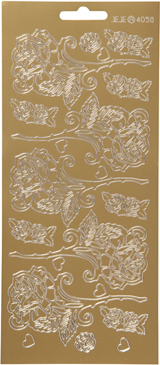 Stickers, rozen, vel 10x23 cm, goud, 1 vel