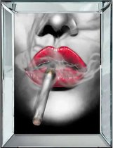 By Kohler Rode lippen met sigaret Zwart - Wit spiegellijst 60x80x4.5cm (114640)