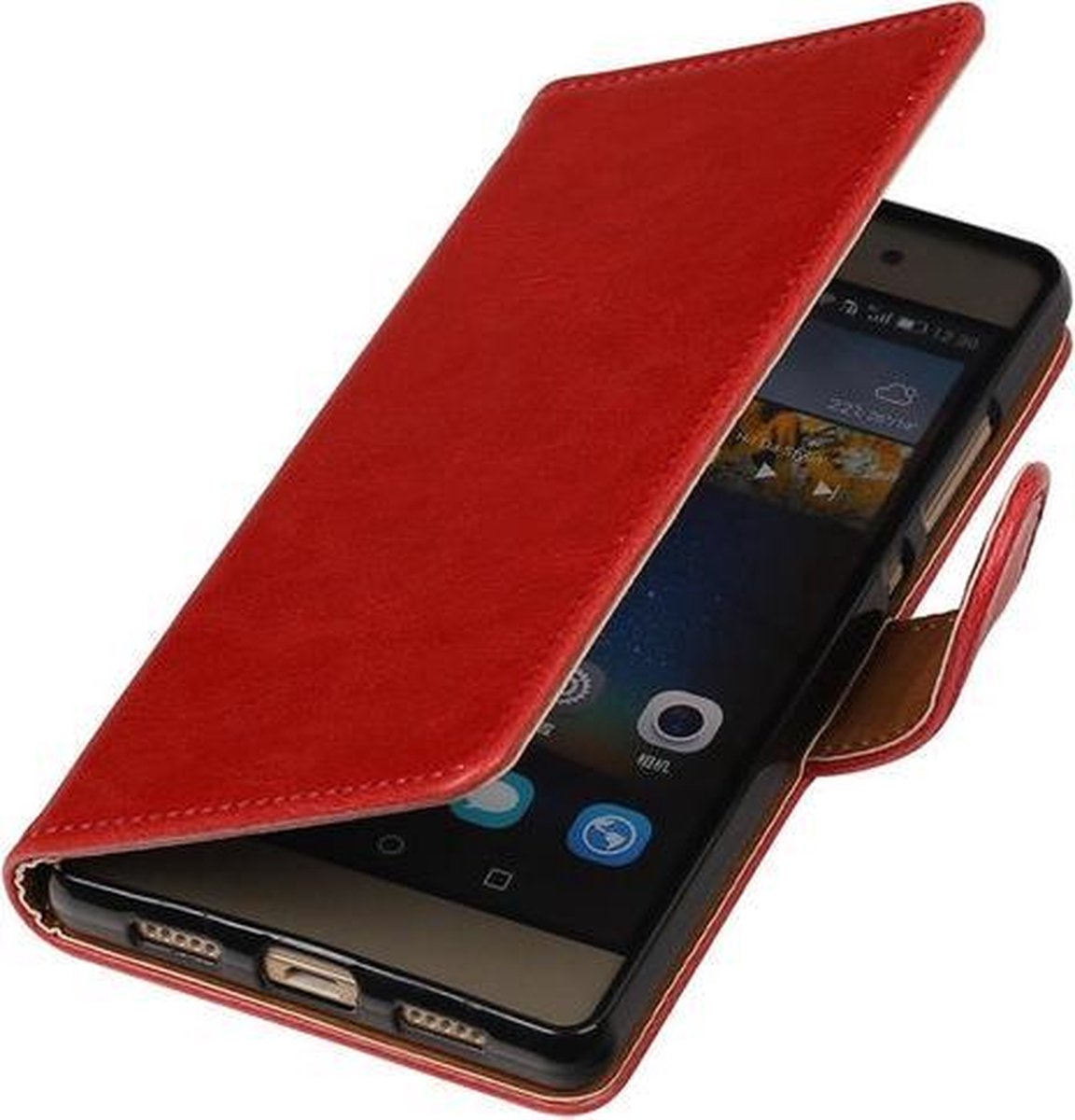 Rood Pull-Up PU booktype wallet cover hoesje voor Huawei P8 Lite