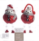 Glas Kerstballen Uil Box 2 Stuks Red White