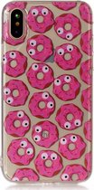 Shop4 - Geschikt voor iPhone X Hoesje - Zachte Back Case Blije donuts Transparant