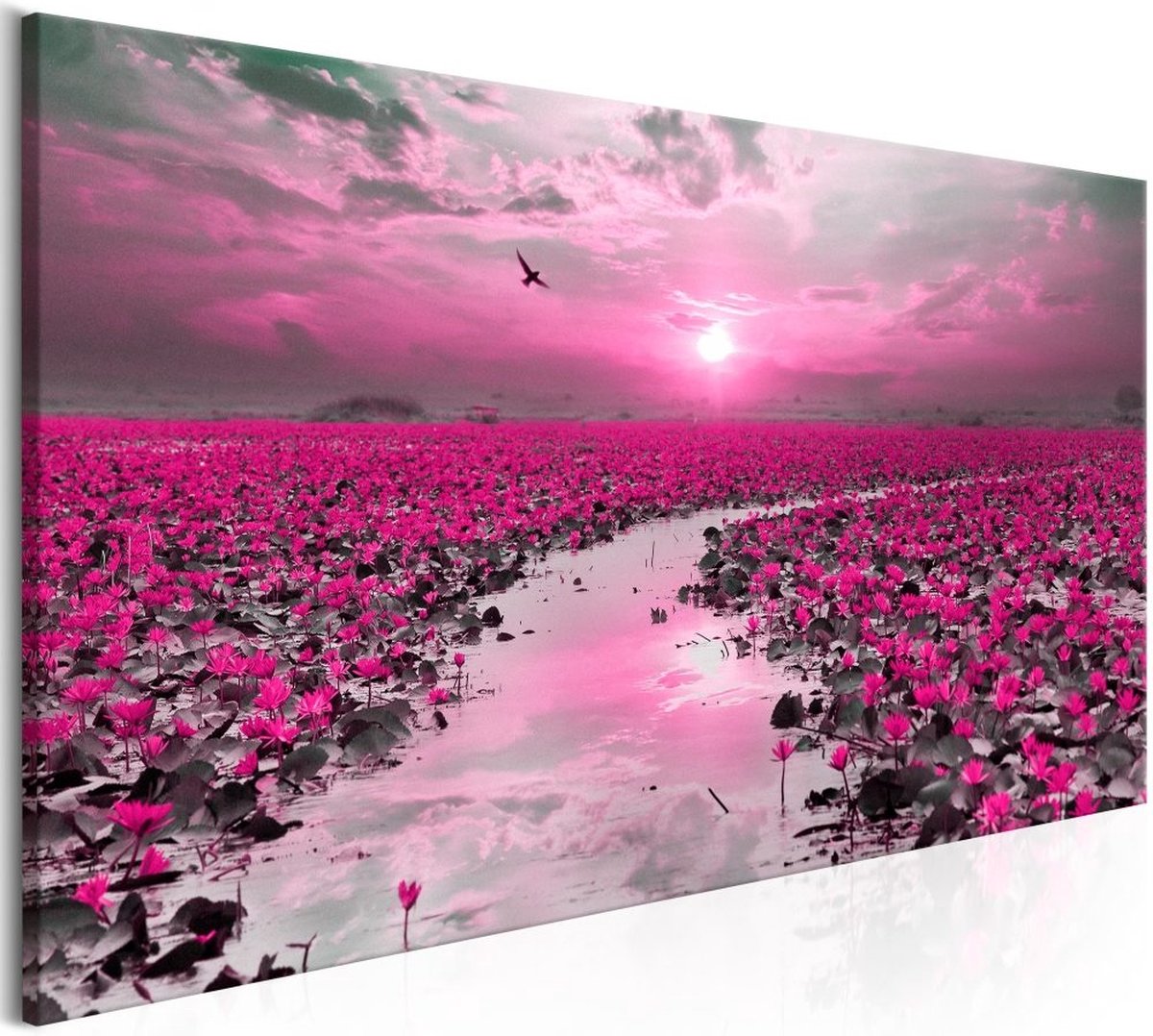karo-art Schilderij - Lelies en Zonsondergang Multikleur
