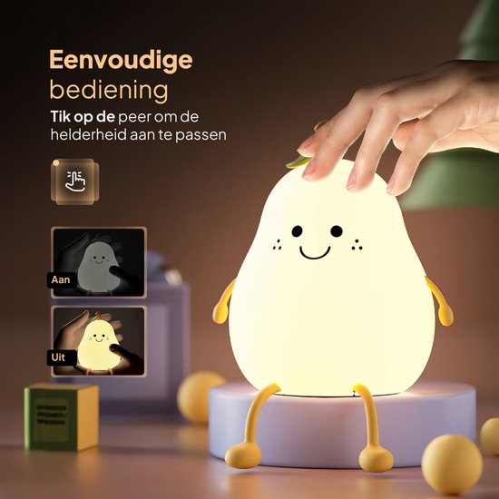 Oplaadbaar nachtlampje kinderen - Peertje - Touchbediening - 8 kleuren - Tijdfunctie - Wake-up Light - Kinder nachtlampje - Slaapkamer - Nachtlampje kinderen - Dimbaar - Draadloos - Nachtlampje baby – Bedlampje