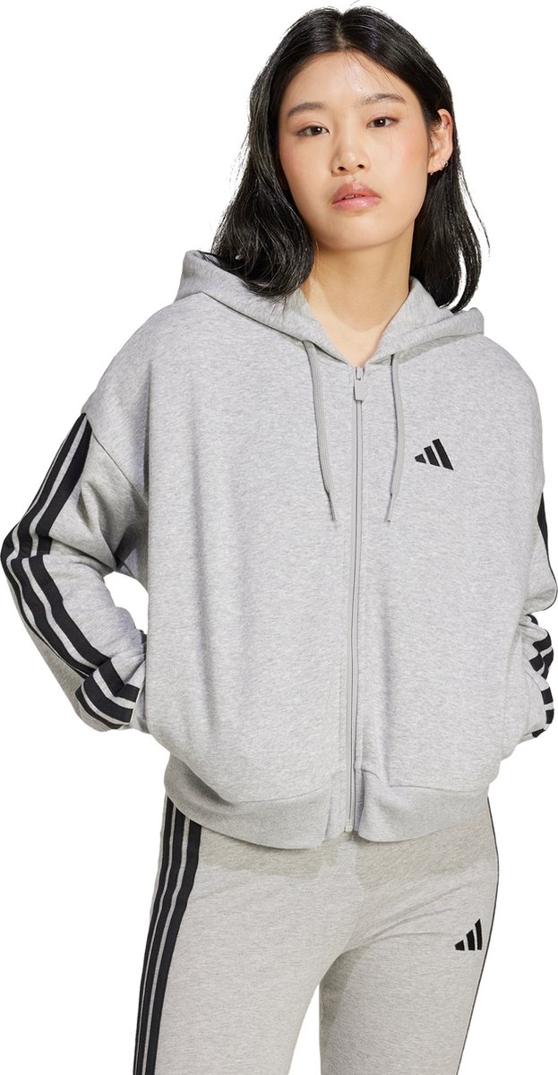 Adidas Sportswear Essentials 3-Stripes French Terry Ritshoodie Dames Grijs