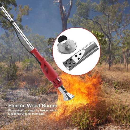 FISHTEC Elektrische thermische onkruidbrander 2000 W - 2-in-1: onkruidbrander grillaansteker - Zonder gas en chemicaliën - Krachtige verwarming tot 600°C - 2 sproeiers - Afneembare handgreep