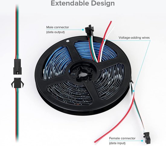 WS2812 Dreamcolor LED Strip - 5 Meter - Losse Strip - 60 LEDs/m - Zwart - 5Volt - IP20
