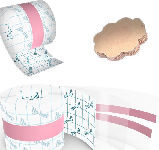 transparante borst tape 5 meter– invisible breast tape inc nipple covers- strapless plak BH tape – fashion tape borsten