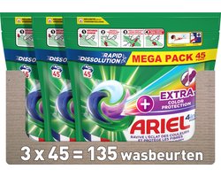 Ariel 4in1 PODS Wasmiddel Pods + Extra Kleurbescherming en Vezelbescherming- 3 x 45 Wasbeurten