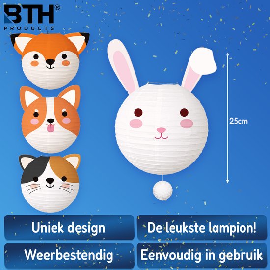 Sint Maarten Lampion Kind Treklampion Sint Maarten Dierenhoofdjes Jungle Feest Verjaardag Versiering Dieren - 4 Stuks van BTH — afbeelding 3