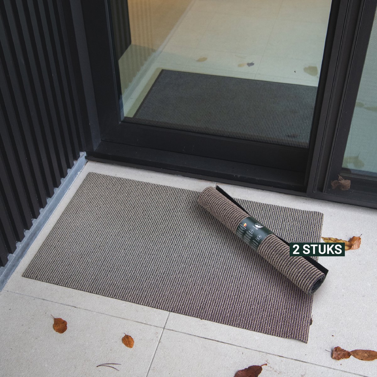 Studio M Antislip Deurmat Buiten OUTDOOR Buitenmat 50x80cm Fijne Strepen Beige VOORDEELPAK 2 stuks