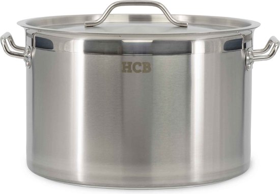 HCB® Professionele Horeca Kookpan Inductie Gas Electrisch 32 Liter Grote Rvs Inox Pan 40x40x26 Cm Bxdxh 10 Kg 5432 591022109