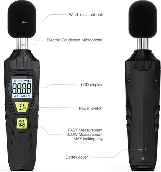 Decibelmeter - Digitale geluidsmeter - Nauwkeurig - Bereik tussen 30db ...