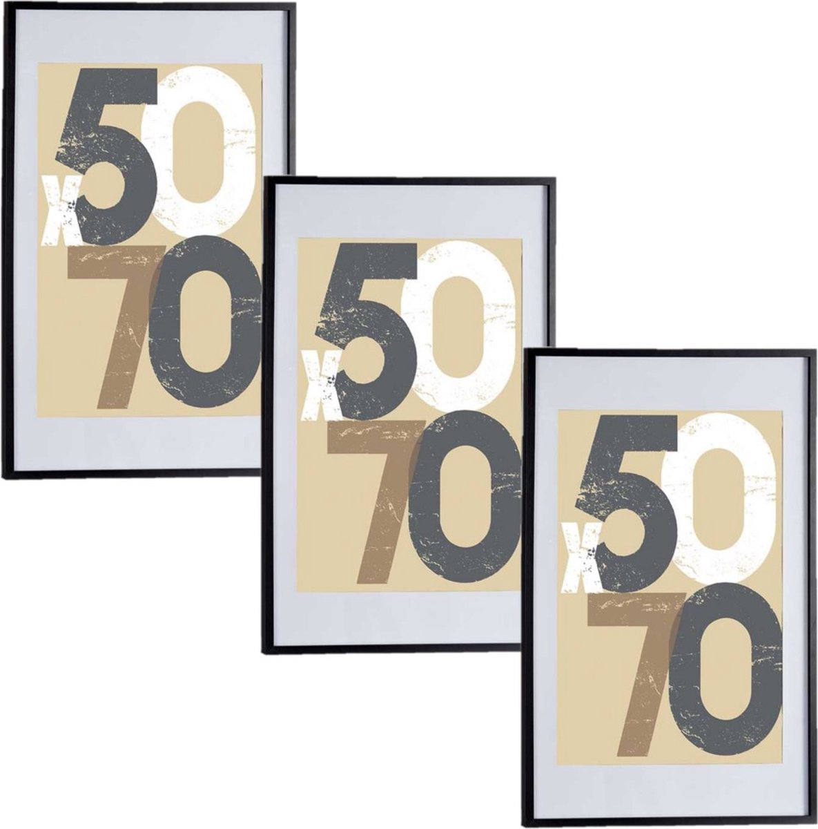 3x stuks houten fotolijst - zwart - 60 x 90 cm - fotolijstje - met passe-partout - decoratie