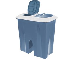 Dubbele wasmand blauw met 2 deksels 50 x 30 x 55 cm - Huishouding/huishouden - Schoonmaakartikelen - Was sorteren/verzamen - Wasgoedmanden/wasmanden - Dubbele wasmanden