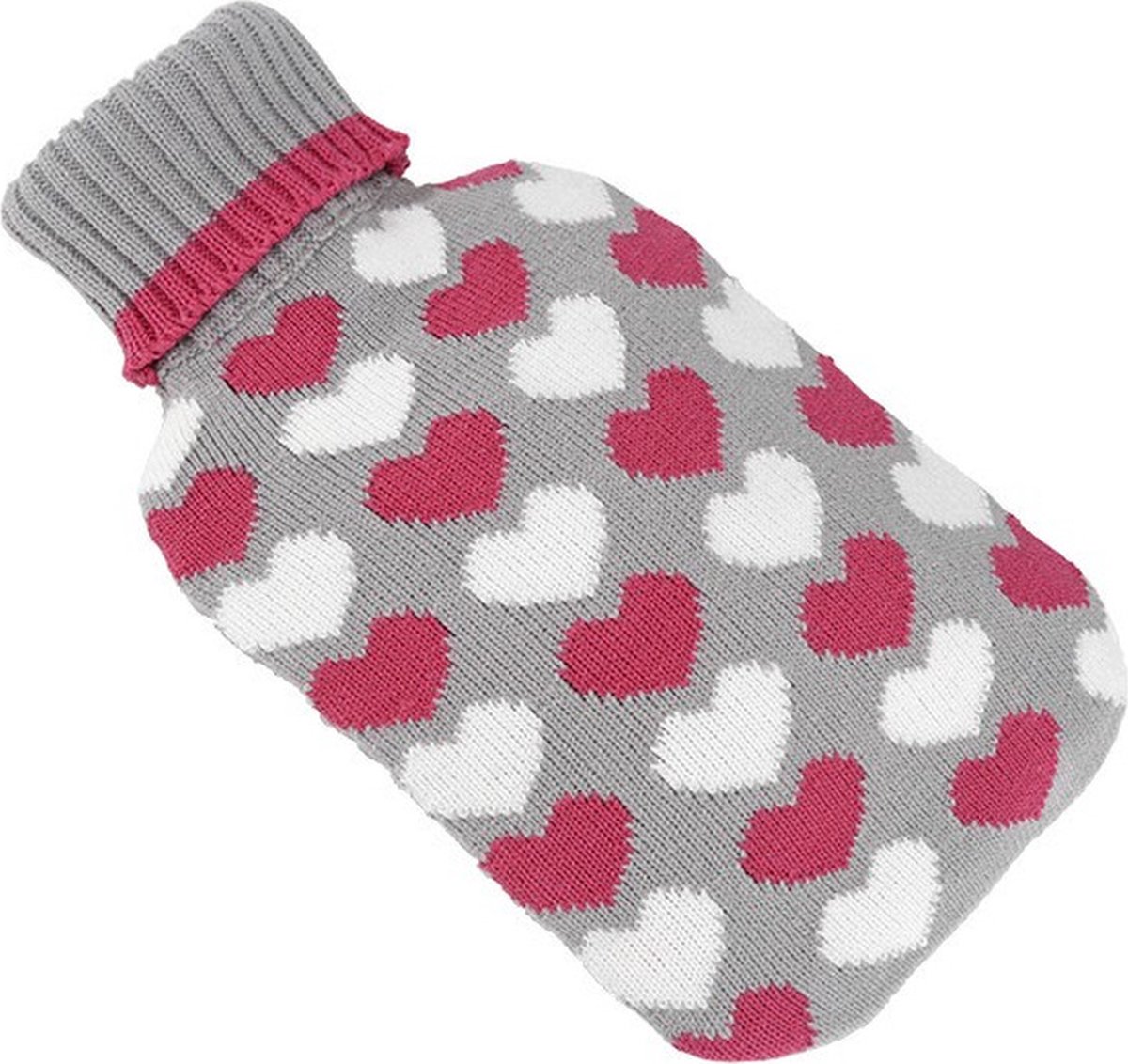 Goedkoopste Warmwater kruik met hartjes patroon grijs/rood/wit - 2 liter inhoud - Warm/heet waterkruiken - Valentijn cadeaus