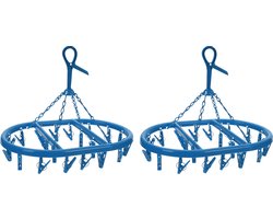 2x stuks droogcarrousel/droogmolentje blauw met 20 knijpers - Droogrek/Droogmolen/Wasrekje