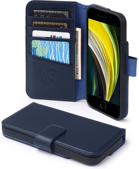 Coque Apple iPhone SE (2020) / iPhone 7 / iPhone 8, MobyDefend de luxe en cuir véritable MobyDefend , Blauw - Coque de téléphone adaptée pour: Apple iPhone SE (2020) /: Apple iPhone 7; Apple iPhone 8; Apple iPhone SE (2020)