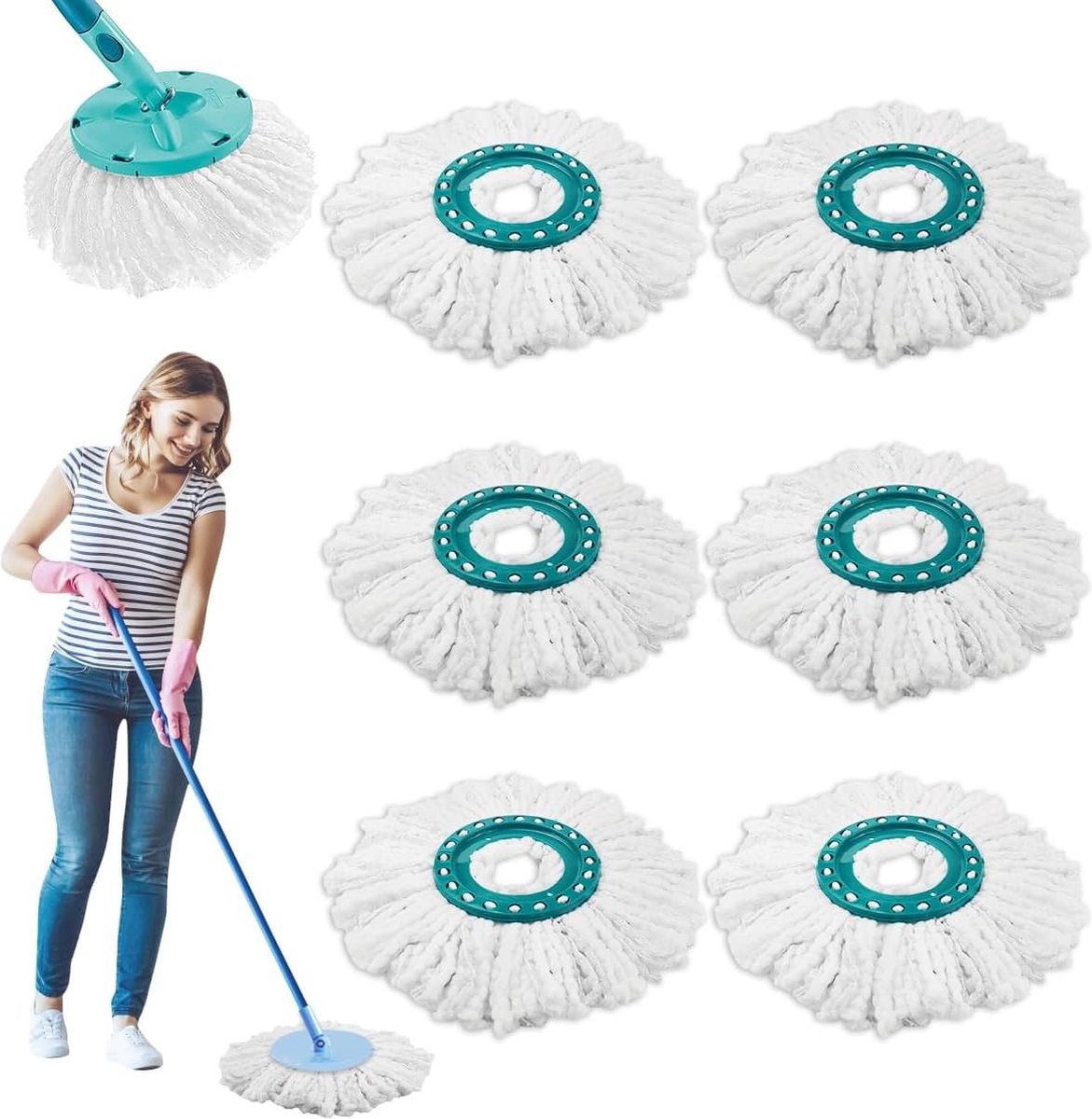 6 stuks reservemopset voor Clean Twist Disc Mop Ergo 2 vezelsystemen geschikt voor Leifheit Rotomop voor vuildeeltjes alle vloertypes