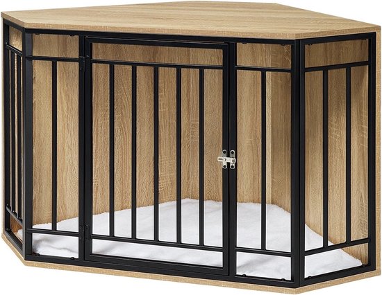 Jemaison® Hoek hondenbench - Sherpa-fleecekussen - Bench Hond - Hondenbench - Bijzettafels - 111 x 67 x 60