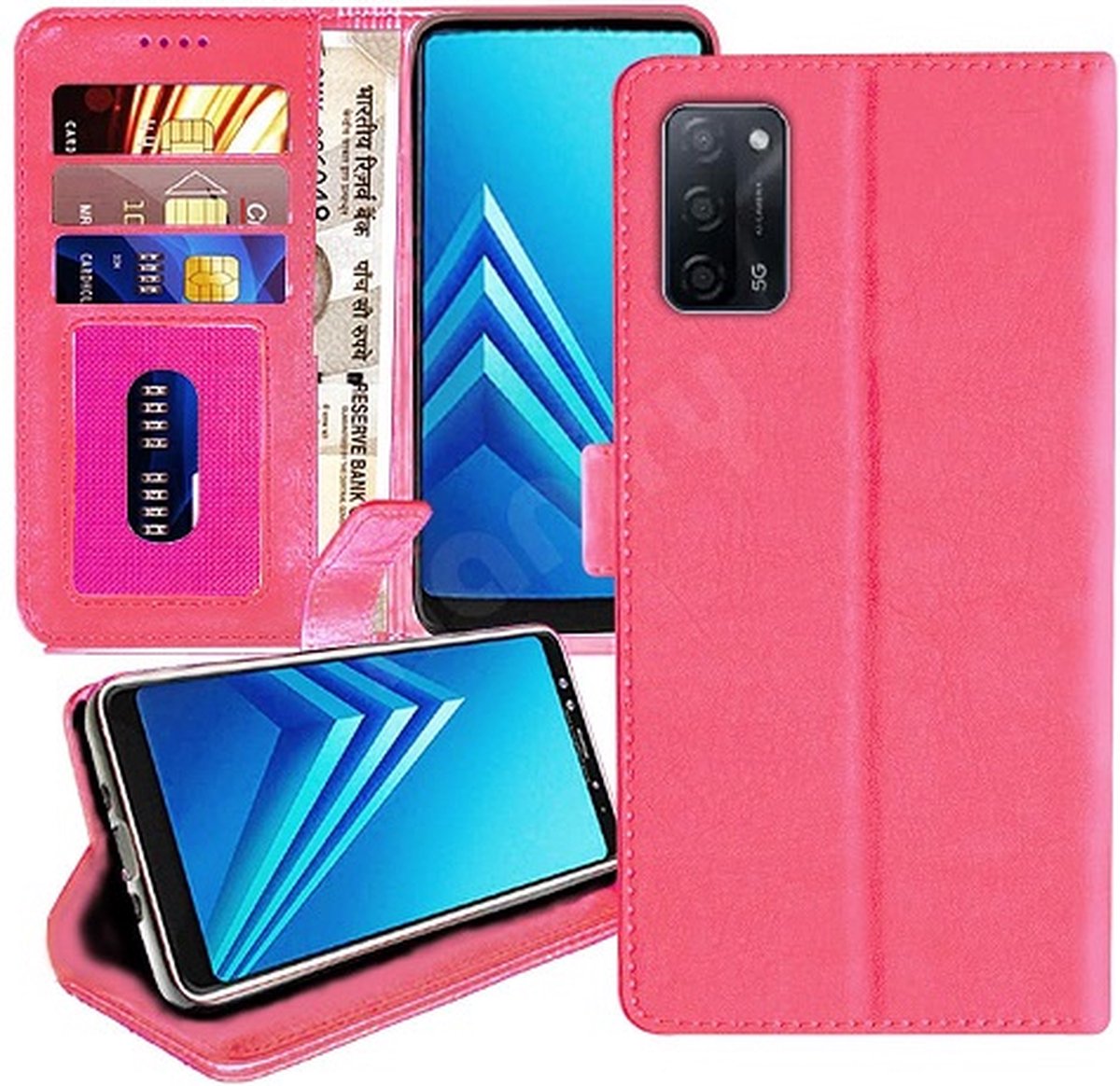 OPPO A53s Hoesje Met Pasjeshouder Bookcase Roze