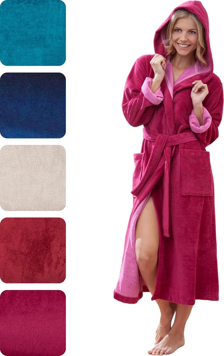 Goodivery ® Luxueuze Damesbadjas met Capuchon, Lange Badjas van Badstof en Velours