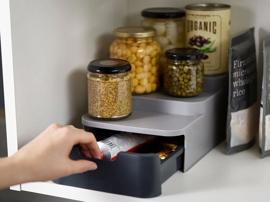 Mind Reader COMORG-BLK 11-compartiment, 2-laags koffiekop en kruiderij aanrecht organizer, 18 L x 9,5 B x 6,6 H, kunststof, zwart
