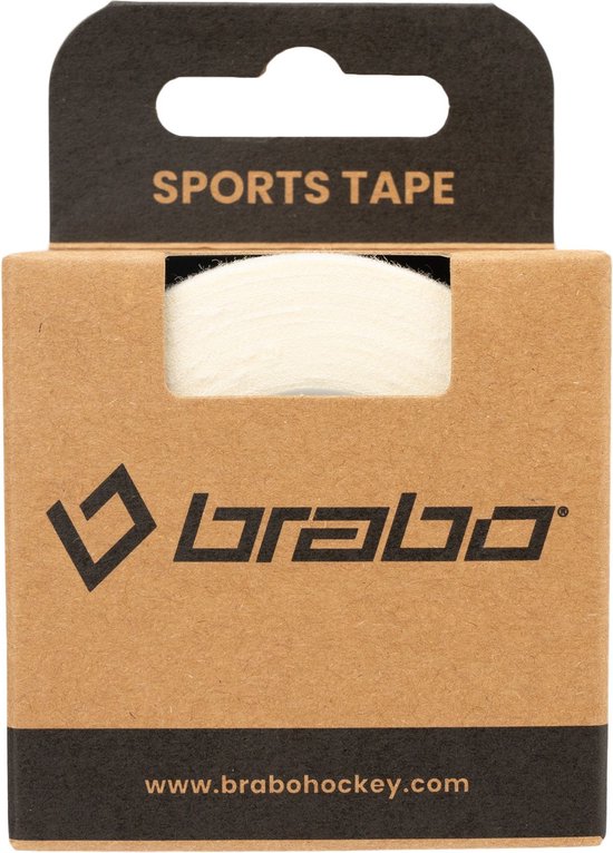 Brabo sporttape verpakking met tekst "SPORTS TAPE" en "www.brabohockey.com".