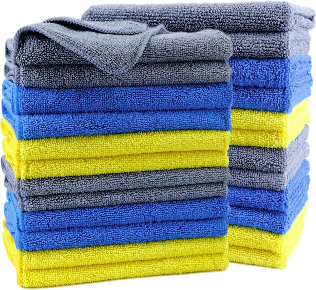 Premium microfiber cleaning towel 40x40 cm 24 pieces - blue grey yellow - Set of Polyte