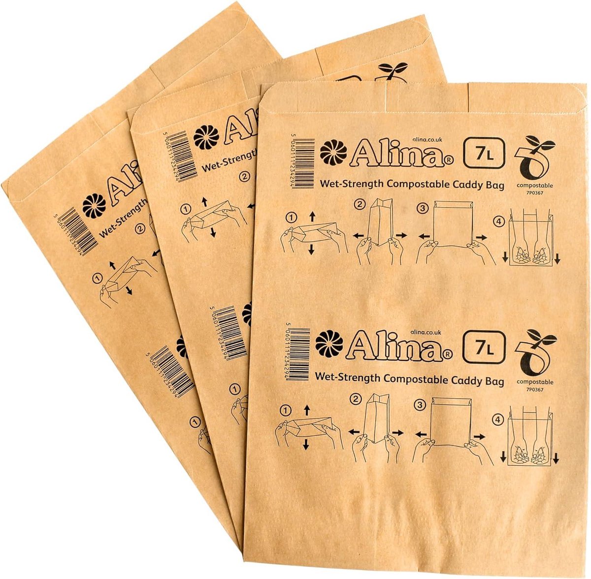 7 Litre Tie Poignée Compostables Cuisine Caddy Sacs, 150 Sacs[544