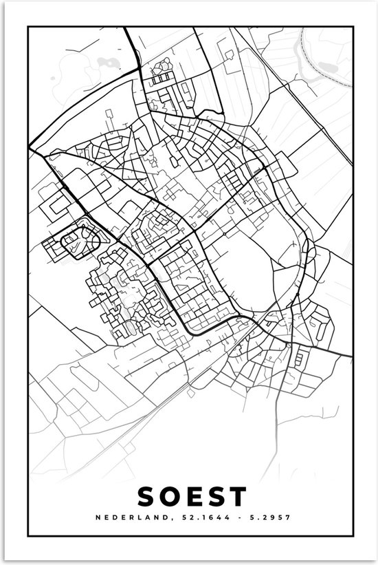 Poster Carte - Soest - Zwart - Wit - 40x60 cm